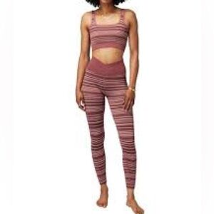 Spiritual Gangster Striped Leggings in Burgundy and White